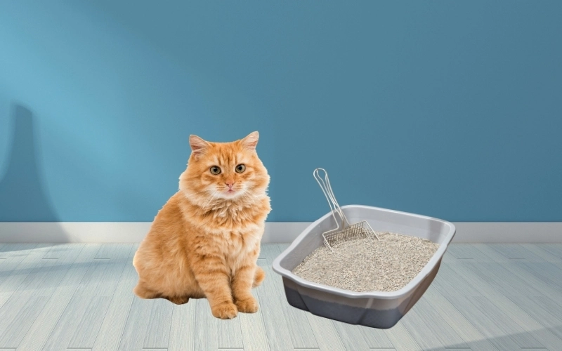 Traditional clay cat litter in a litter box
