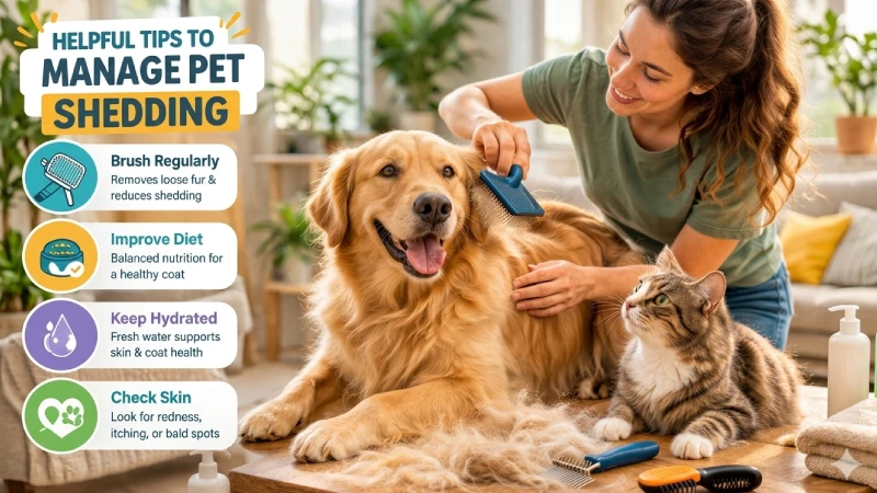 brushing pet to reduce shedding and improve coat health