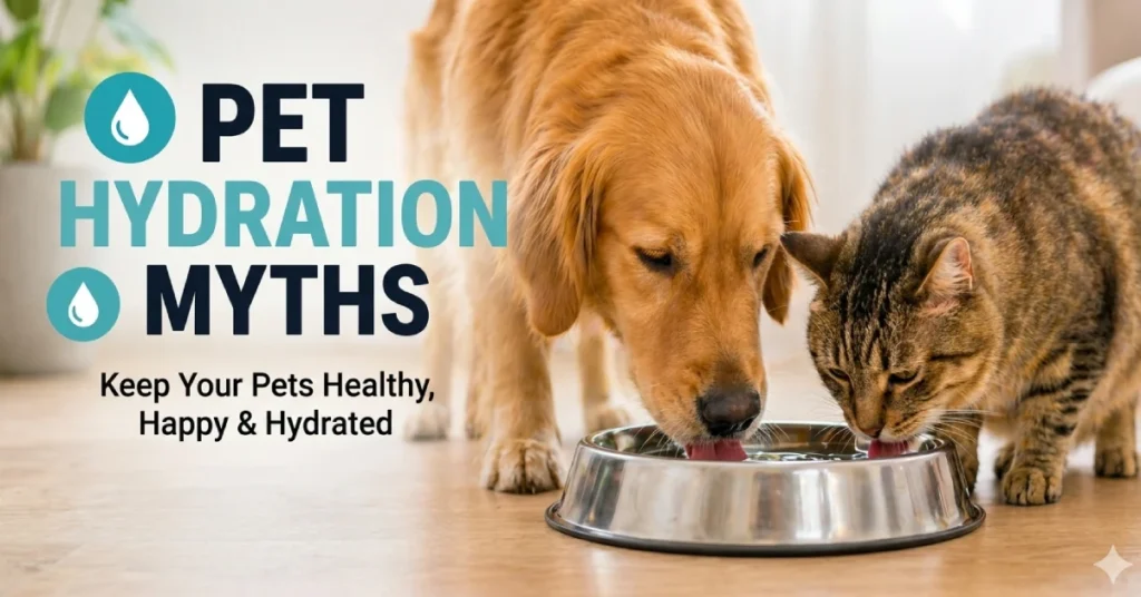 pet hydration myths dog and cat drinking water bowl