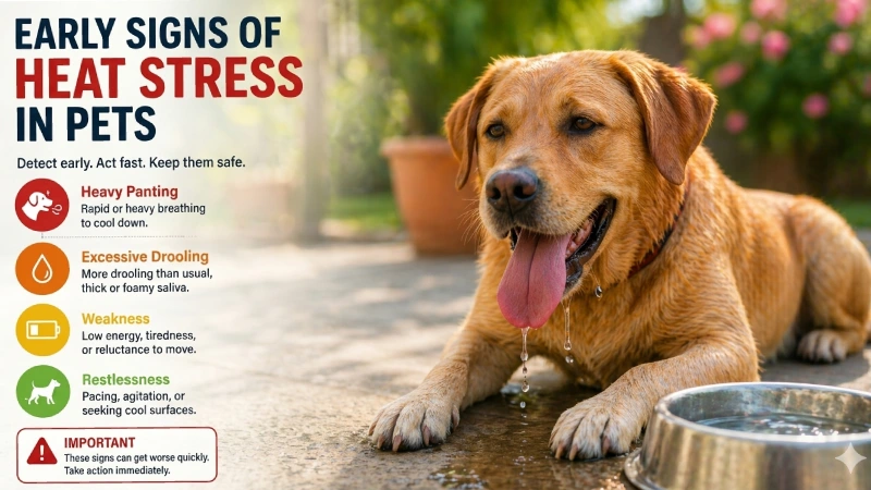dog panting drooling early heat stress symptoms