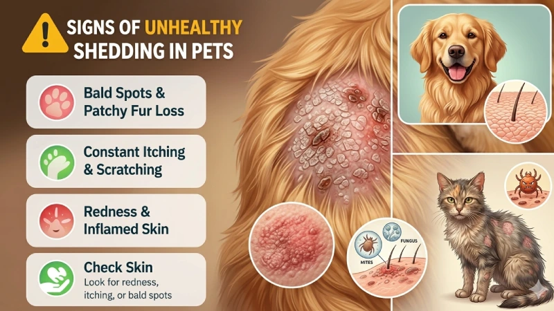 signs of unhealthy shedding in pets bald spots itching redness