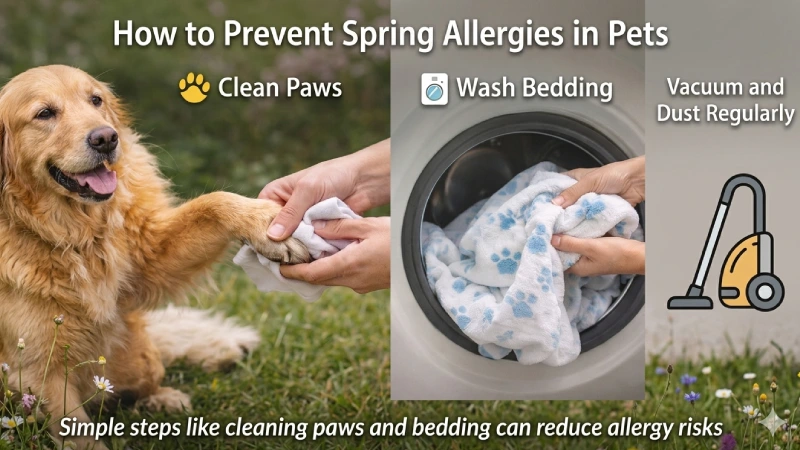 how to prevent spring allergies in pets cleaning paws and bedding